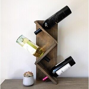 Modern Wood Wine Rack, Zig Zag Wine Holder, Wall Mount Countertop Wine Storage